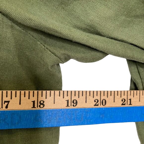 August Silk Options PL 100% Linen Green Blouse Floral Embroidered Button Up Top - Picture 7 of 13